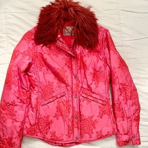 Oilily hot pink jacket with faux fur collar EUC Sz 38